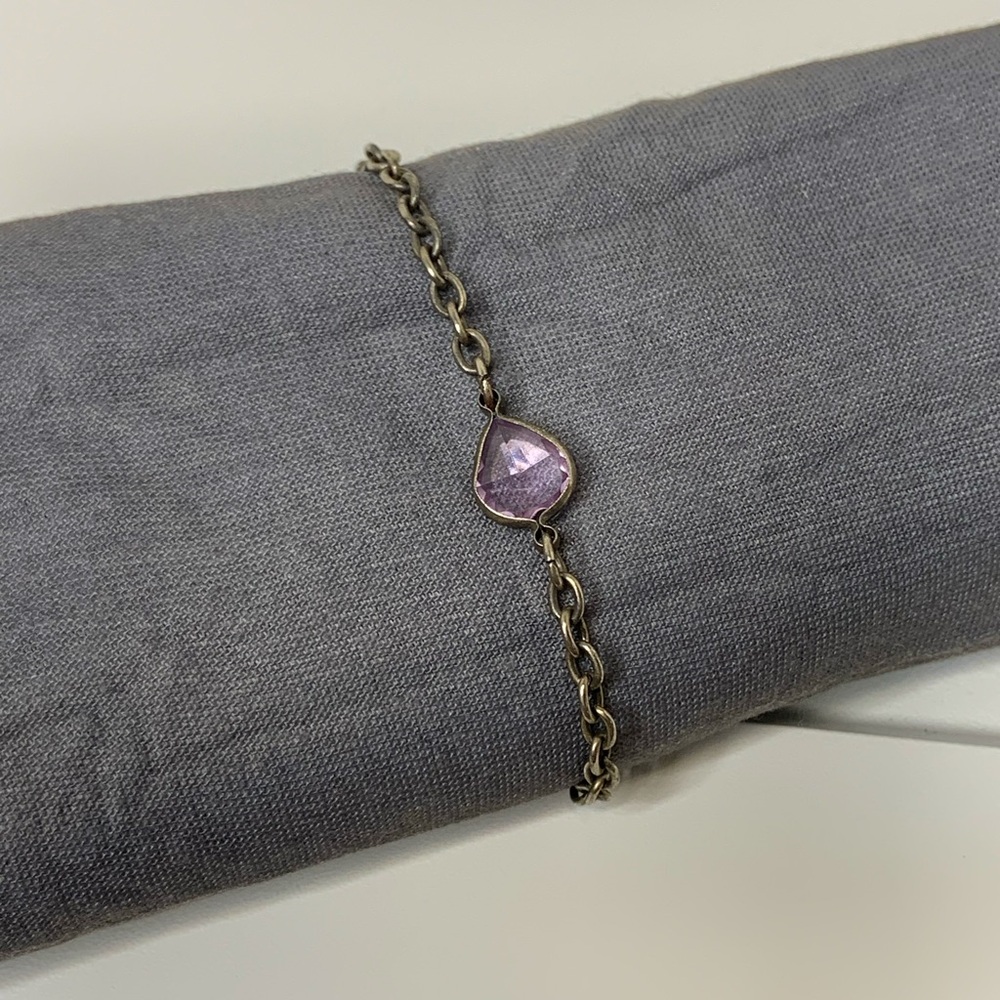 Vintage Korea Purple Crystal Stone Simple Chain Silver Tone Bracelet Large